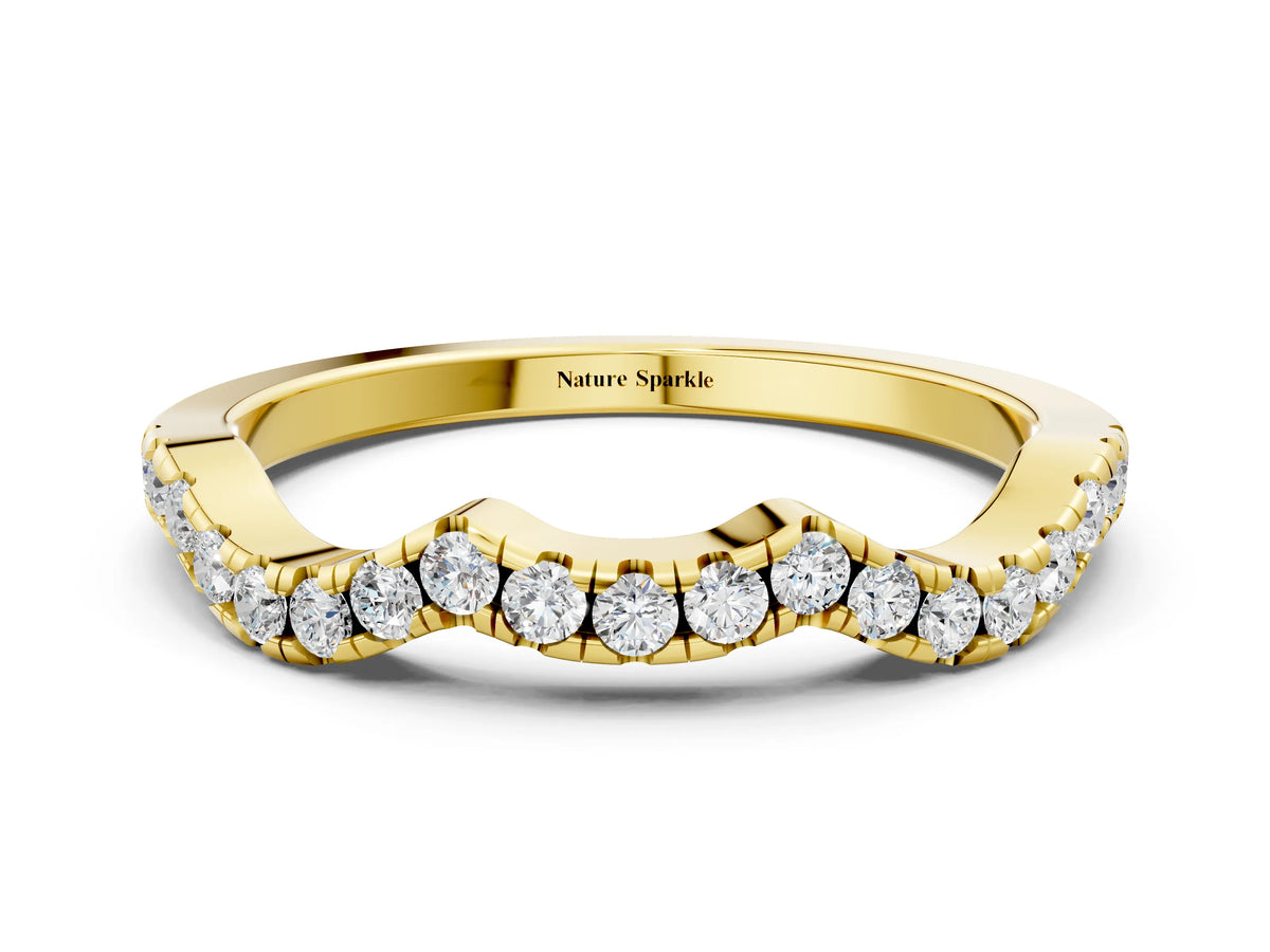 Yellow gold Round Diamond Pavé Curved Wedding Band