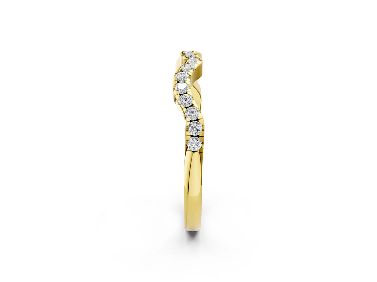Yellow gold Round Diamond Pavé Curved Wedding Band_2