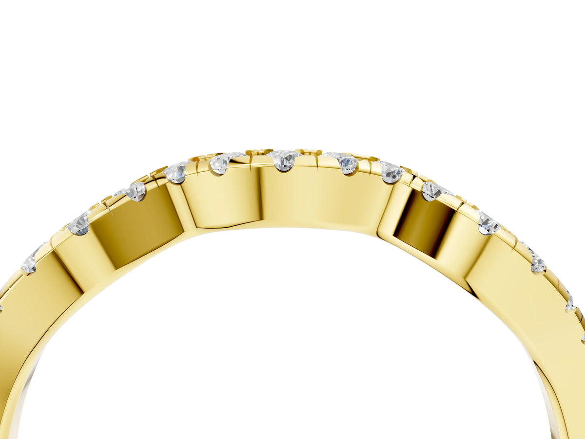 Yellow gold Round Diamond Pavé Curved Wedding Band_4