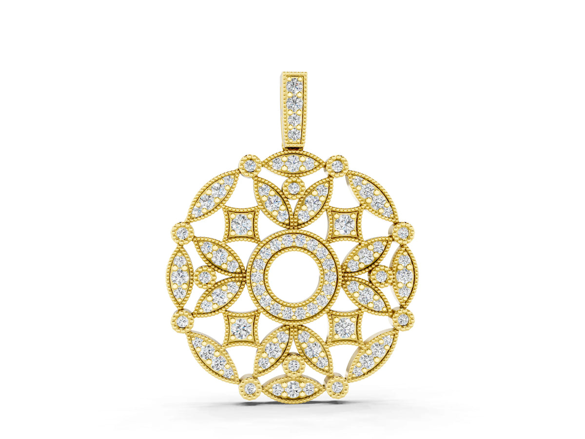Yellow gold Round Diamond Pavé Filigree Pendant