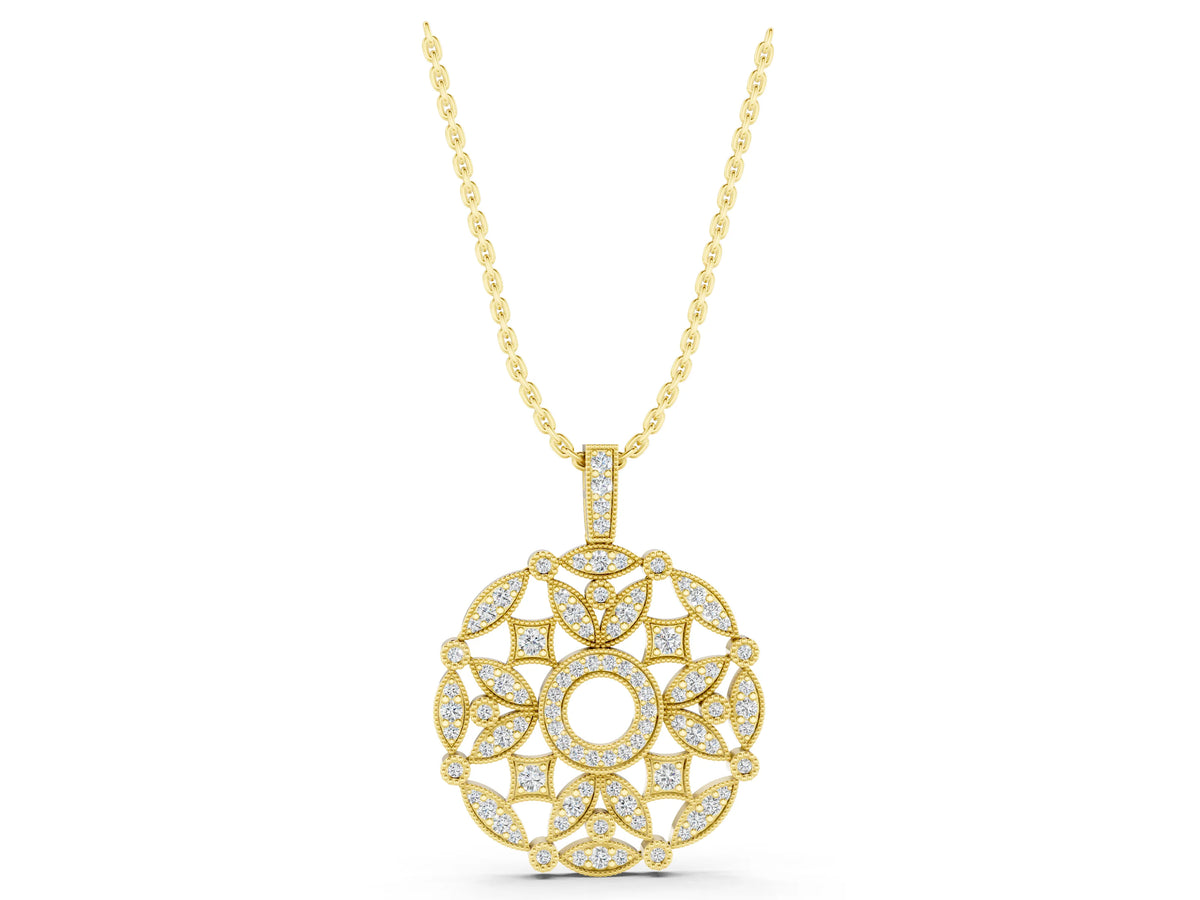 Yellow gold Round Diamond Pavé Filigree Pendant_1