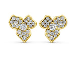 Yellow gold Round Diamond Pavé Flower Stud Earrings