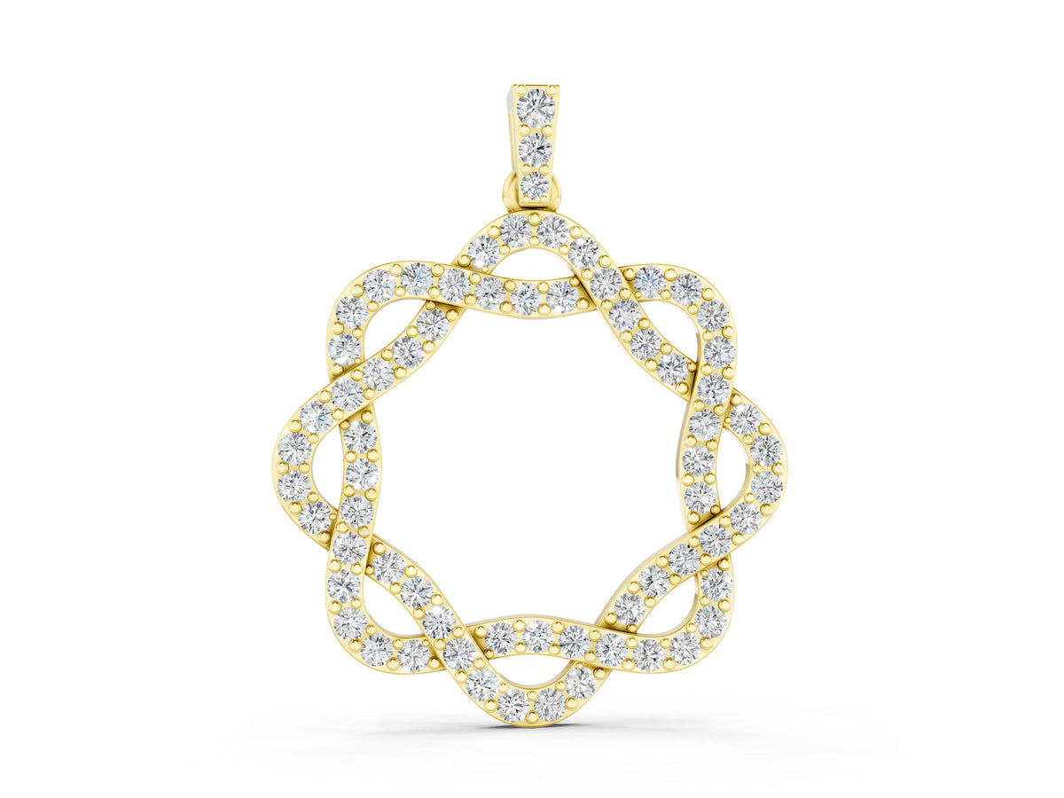 Yellow gold Round Diamond Pavé Infinity Pendant with Prong Setting