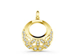 Yellow gold Round Diamond Pavé Leaf Filigree Pendant
