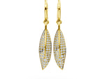 Yellow gold Round Diamond Pavé Leaf Huggie Drop Earrings