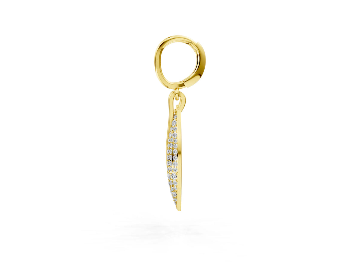 Yellow gold Round Diamond Pavé Leaf Huggie Drop Earrings_1