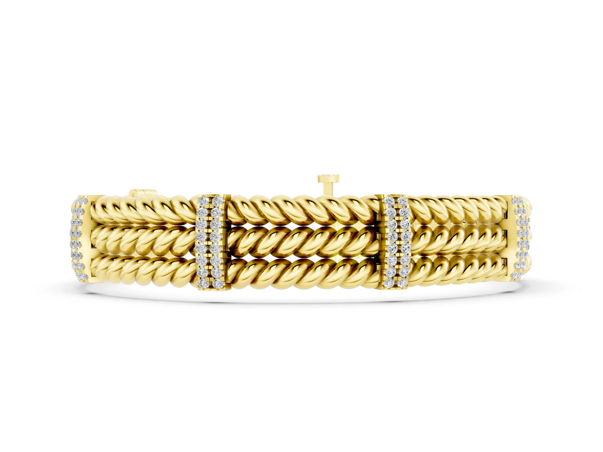Yellow gold Round Diamond Pavé Rope Bracelet with Box Clasp