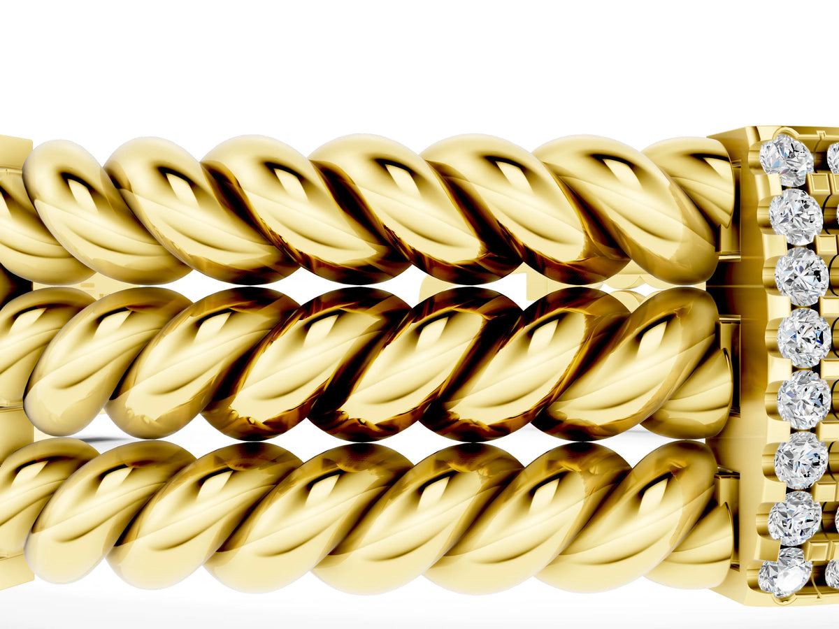 Yellow gold Round Diamond Pavé Rope Bracelet with Box Clasp_1