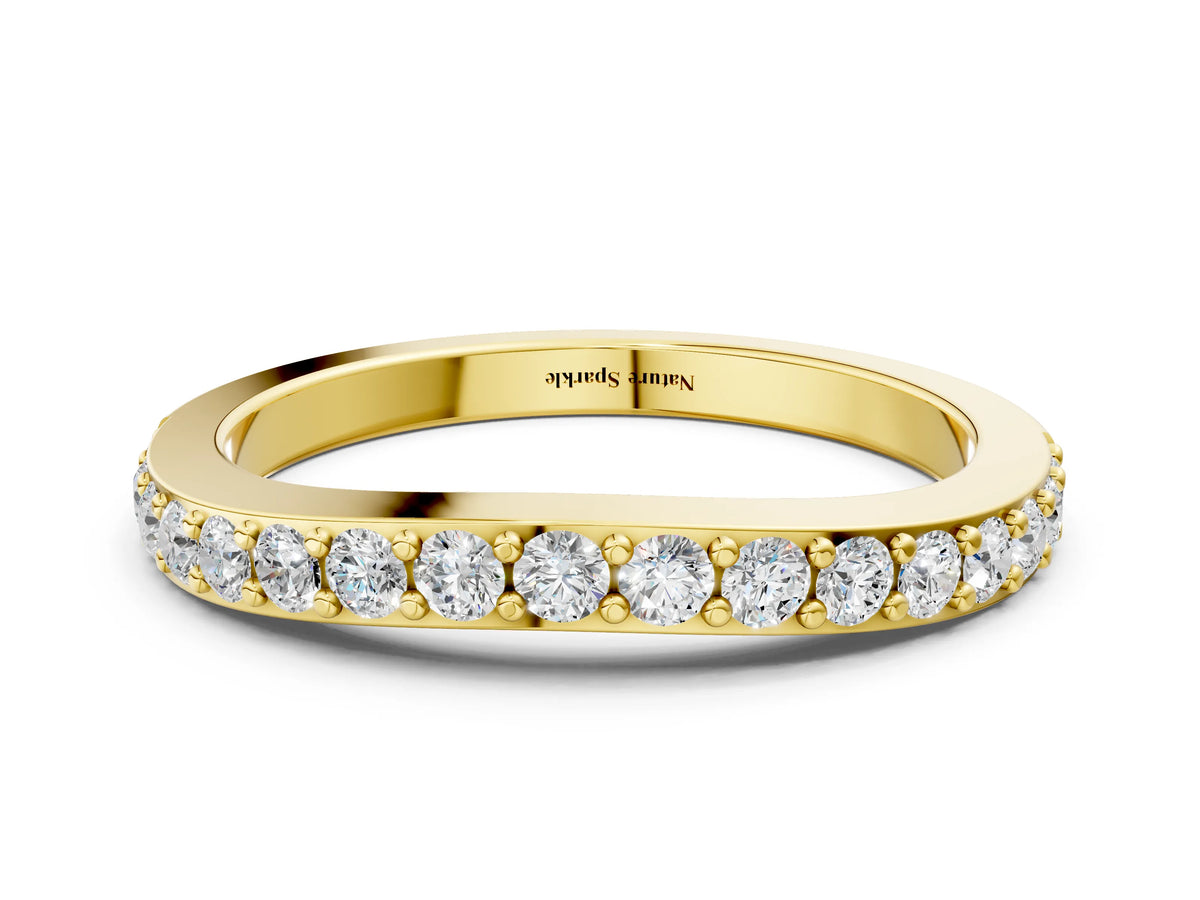 Yellow gold Round Diamond Pavé Set Curved Eternity Band