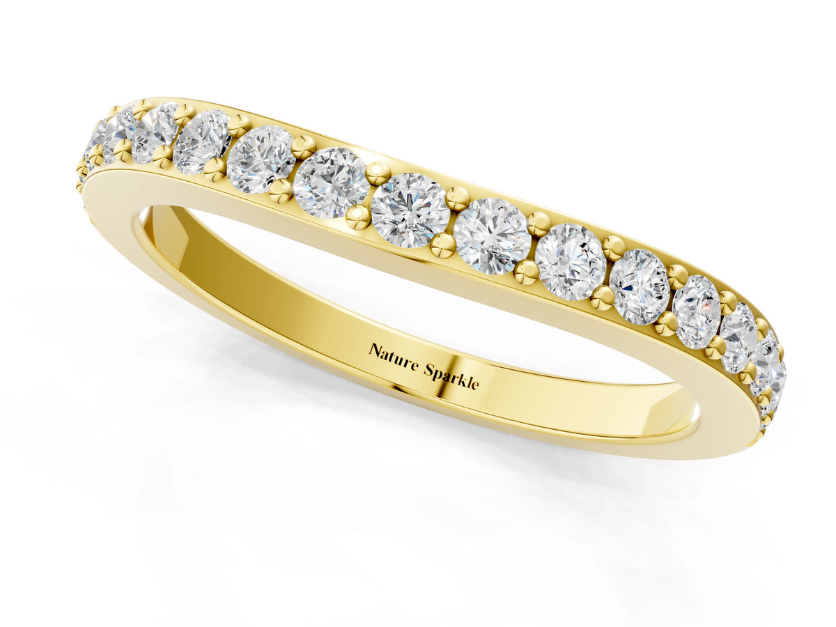 Yellow gold Round Diamond Pavé Set Curved Eternity Band_1