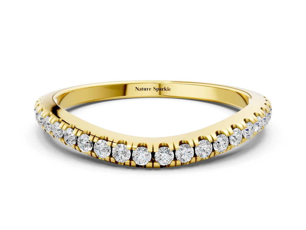 Yellow gold Round Diamond Pavé Set Curved White Gold Band
