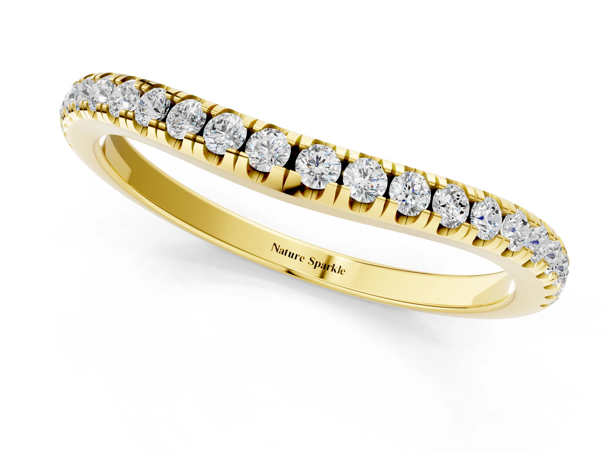 Yellow gold Round Diamond Pavé Set Curved White Gold Band_1