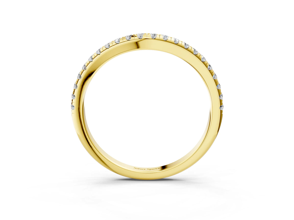 Yellow gold Round Diamond Pavé Set Curved White Gold Band_3