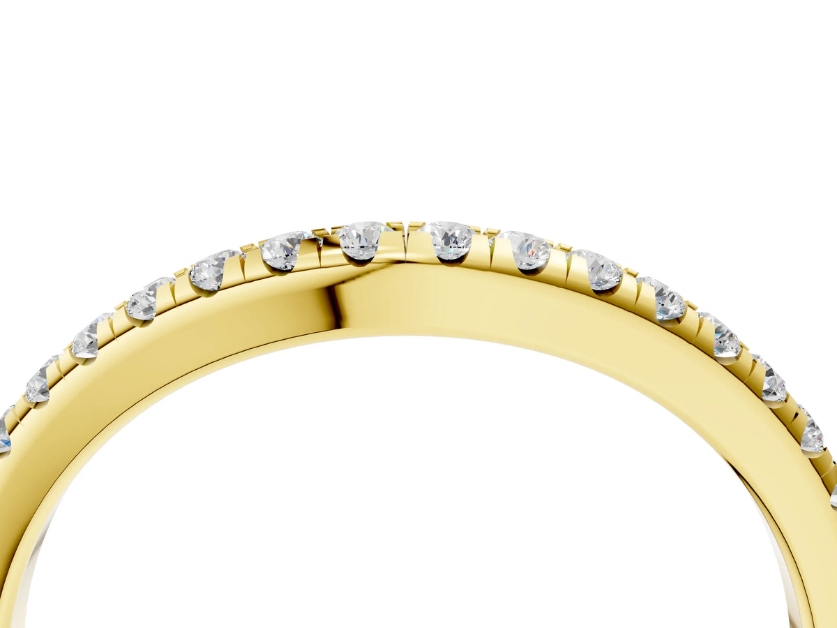 Yellow gold Round Diamond Pavé Set Curved White Gold Band_4