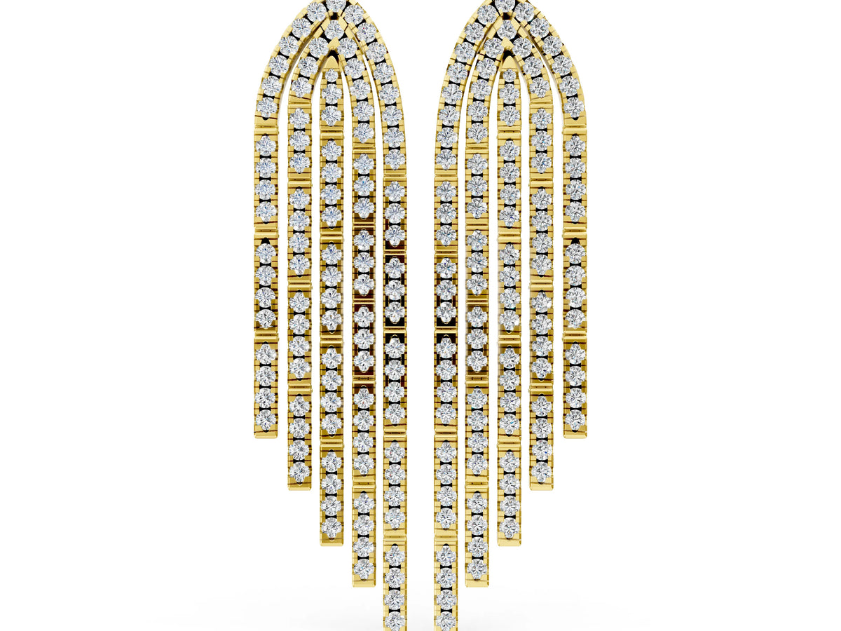 Yellow gold Round Diamond Pavé Waterfall Drop Earrings