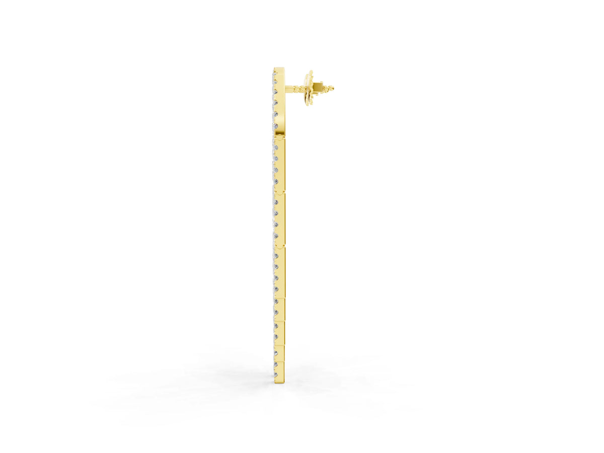 Yellow gold Round Diamond Pavé Waterfall Drop Earrings_1