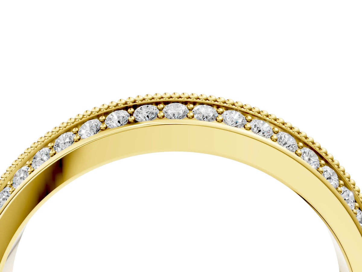 Yellow gold Round Diamond Pave Eternity Band with Milgrain Edging_4