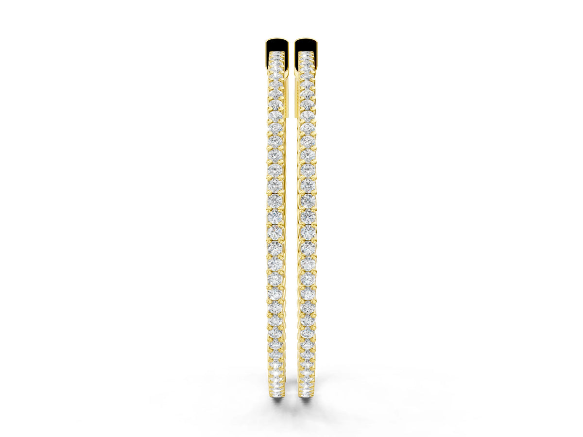 Yellow gold Round Diamond Pave Hoop Earrings with Prong Setting