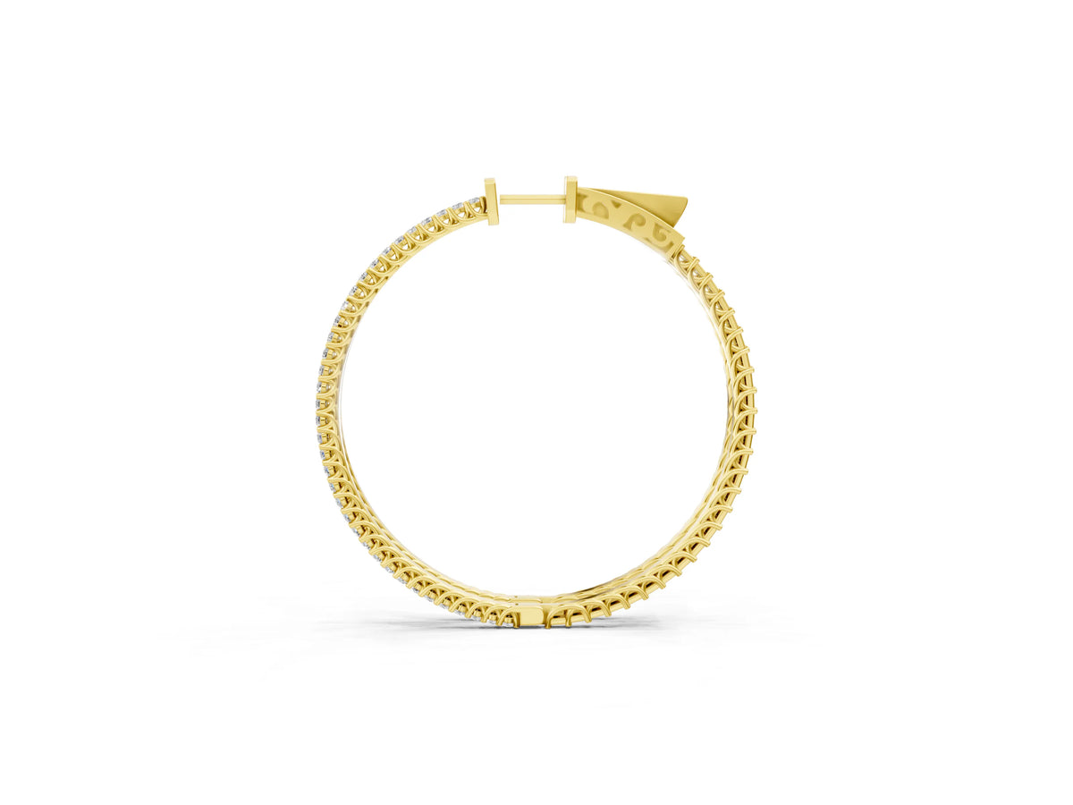 Yellow gold Round Diamond Pave Hoop Earrings with Prong Setting_1