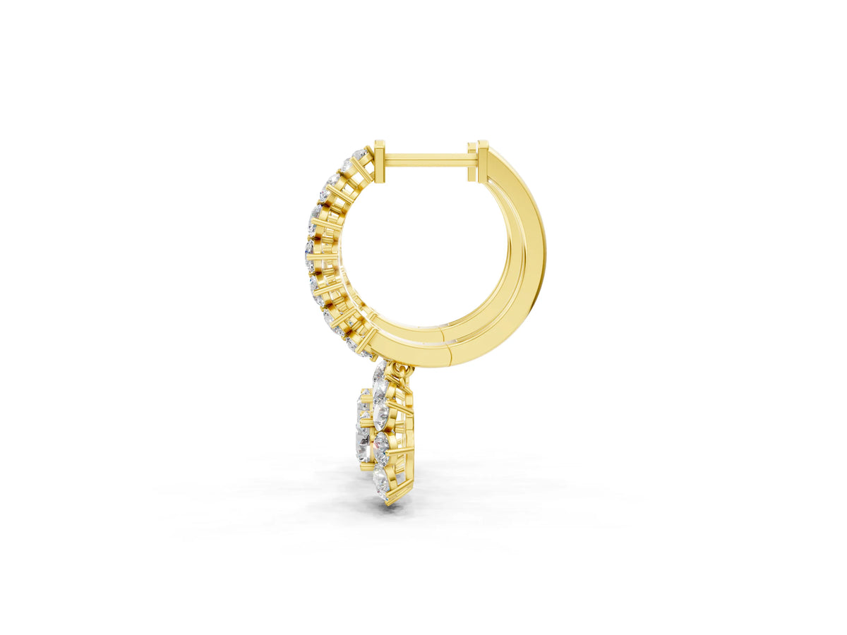 Yellow gold Round Diamond Petite Hoop Earrings with Sunflower Drop_1