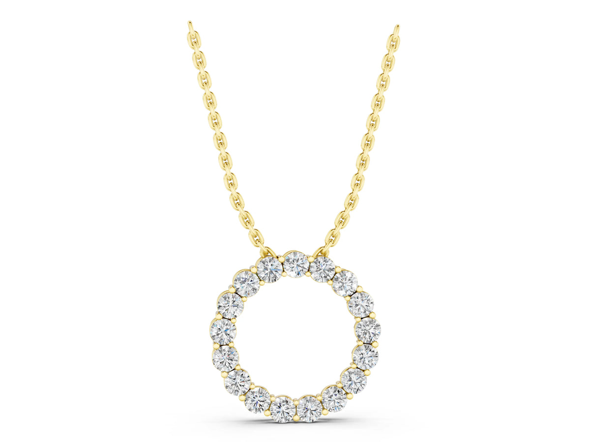 Yellow gold Round Diamond Prong-Set Circle Pendant_1