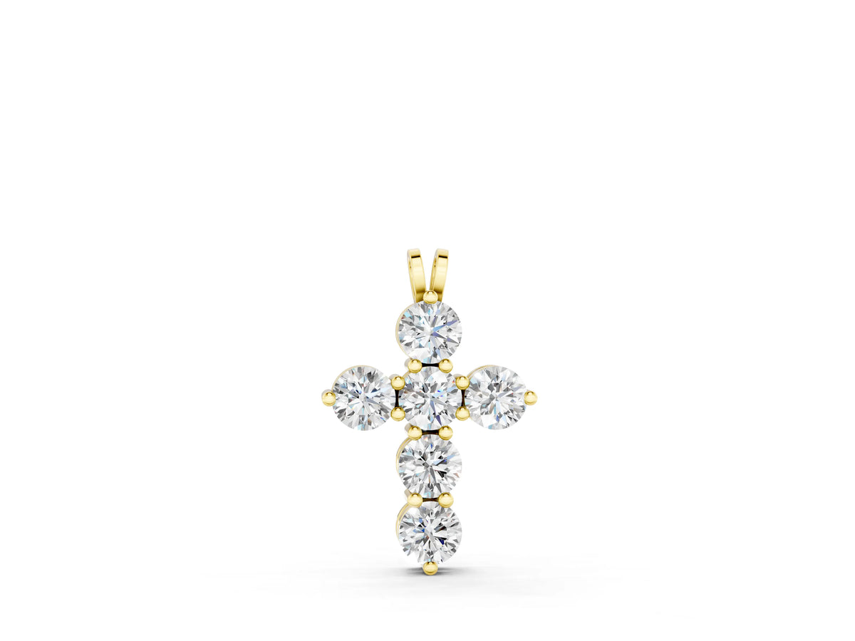 Yellow gold Round Diamond Prong Set Cross Pendant