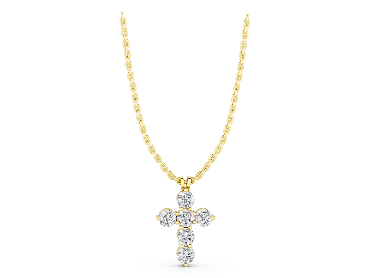 Yellow gold Round Diamond Prong Set Cross Pendant_1