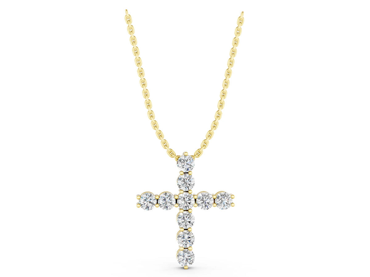 Yellow gold Round Diamond Prong-Set Cross Pendant_1