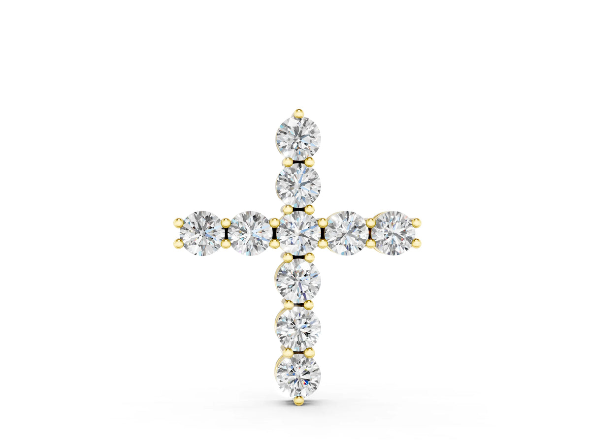 Yellow gold Round Diamond Prong-Set Cross Pendant