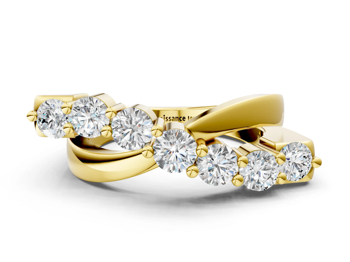 Yellow gold Round Diamond Prong-Set Crossover Band