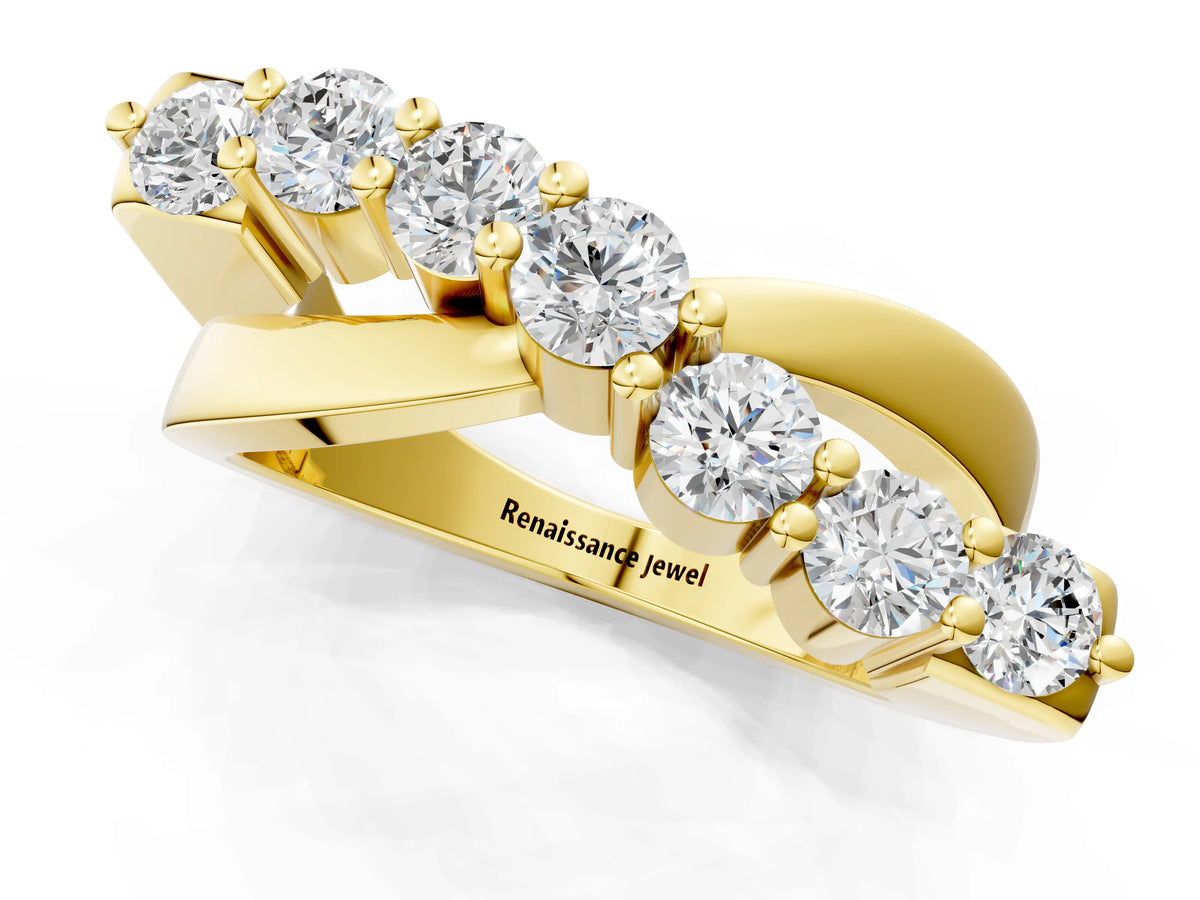 Yellow gold Round Diamond Prong-Set Crossover Band_1