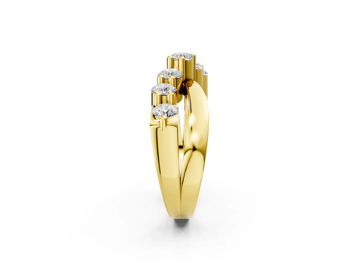 Yellow gold Round Diamond Prong-Set Crossover Band_2