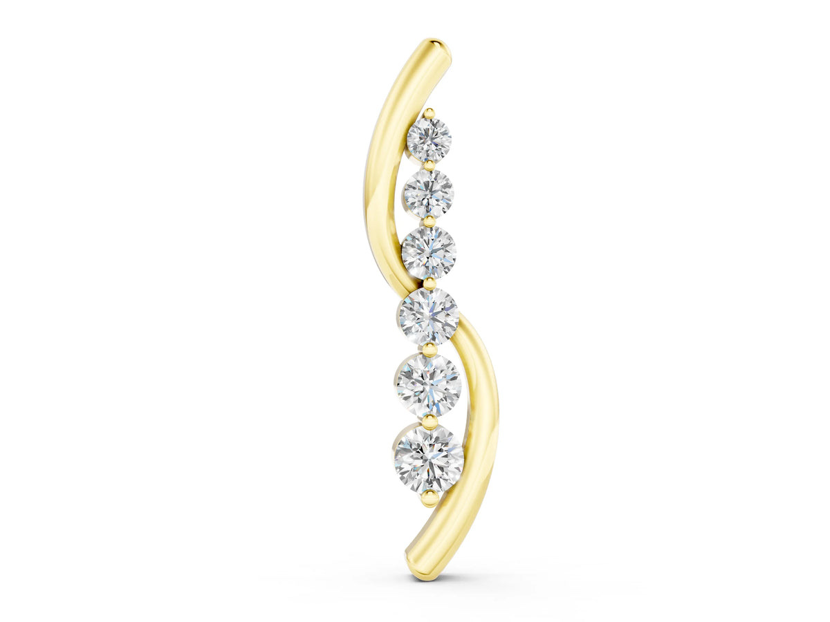 Yellow gold Round Diamond Prong-Set Curved Pendant
