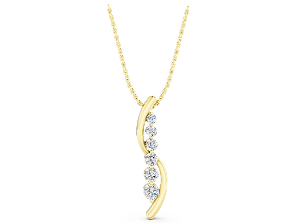 Yellow gold Round Diamond Prong-Set Curved Pendant_1