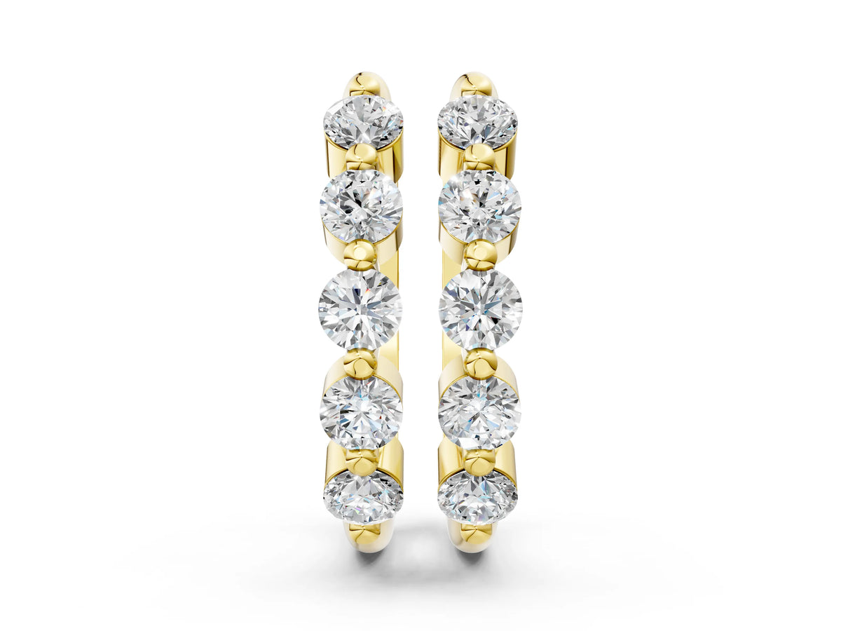 Yellow gold Round Diamond Prong-Set Hoop Earrings
