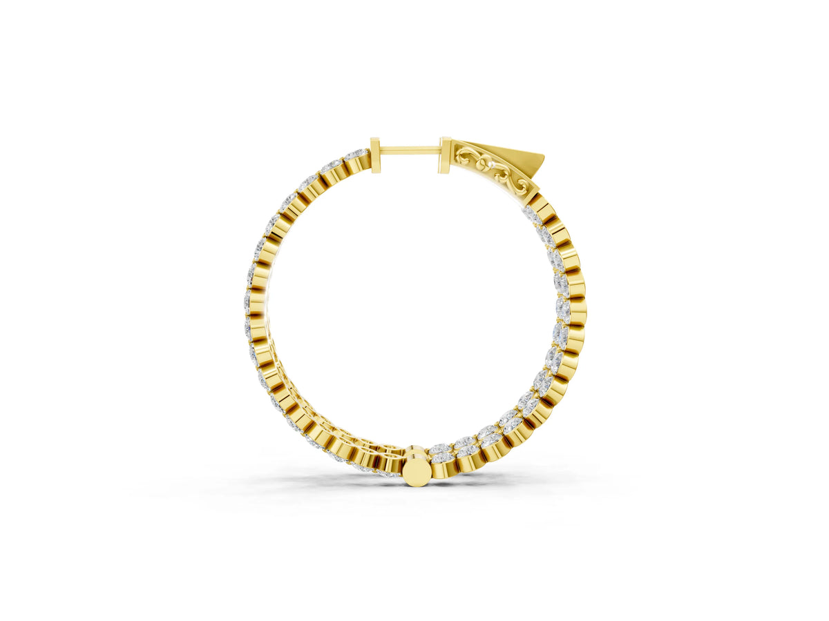 Yellow gold Round Diamond Prong Set Hoop Earrings_1