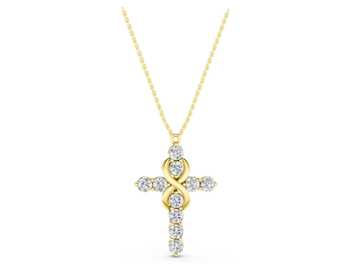 Yellow gold Round Diamond Prong Set Infinity Cross Pendant_1