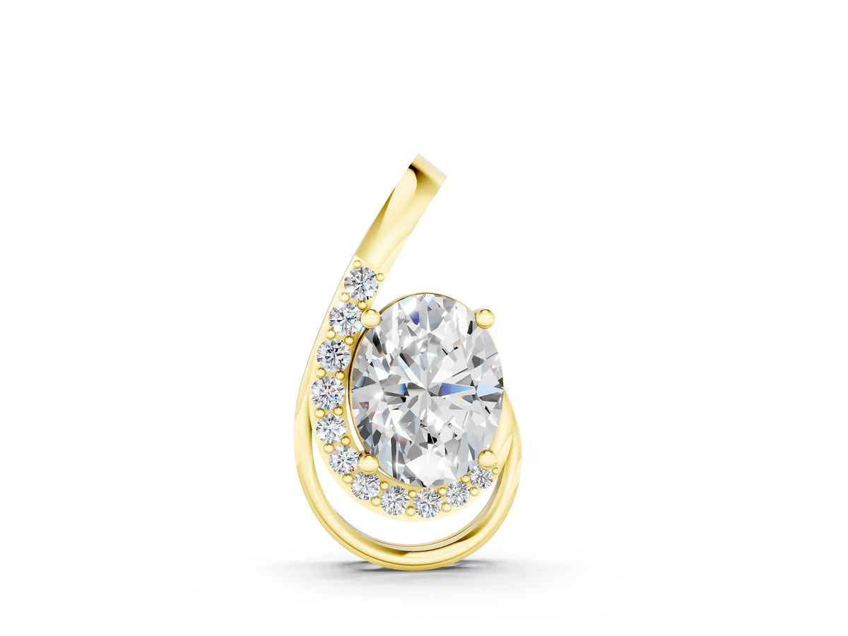 Yellow gold Round Diamond Prong Set Swirl Pendant