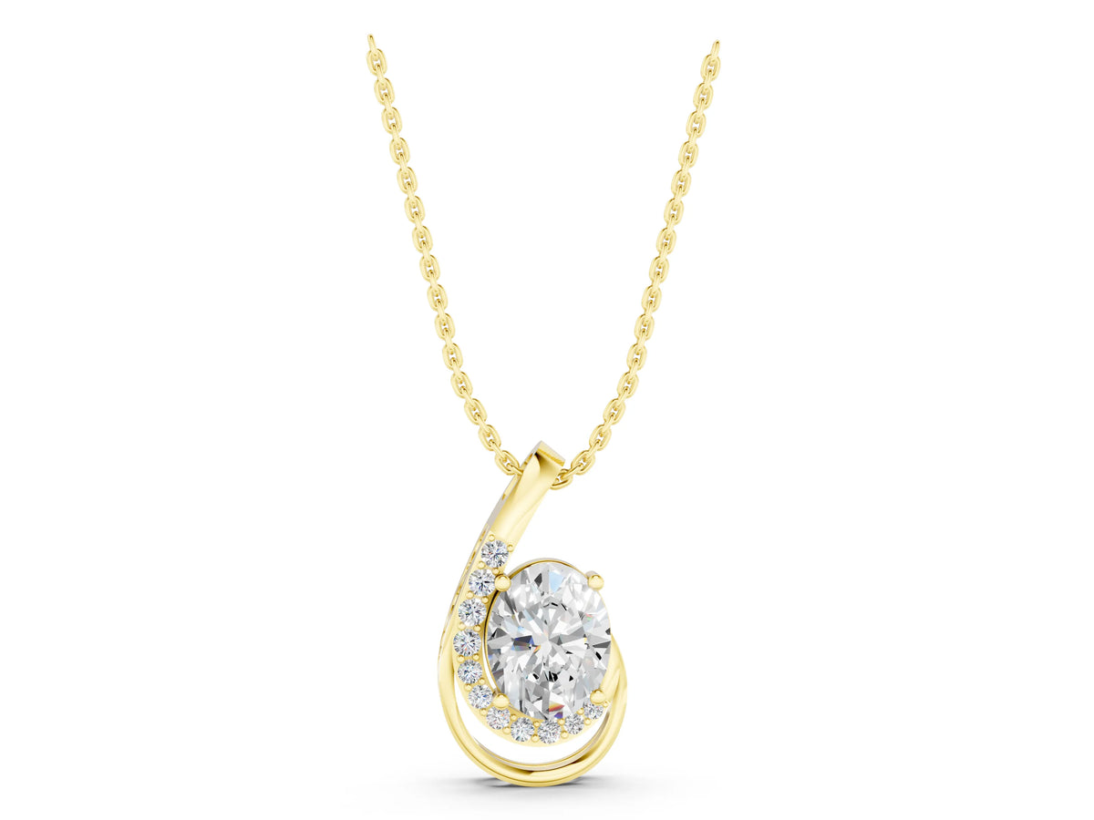 Yellow gold Round Diamond Prong Set Swirl Pendant_1