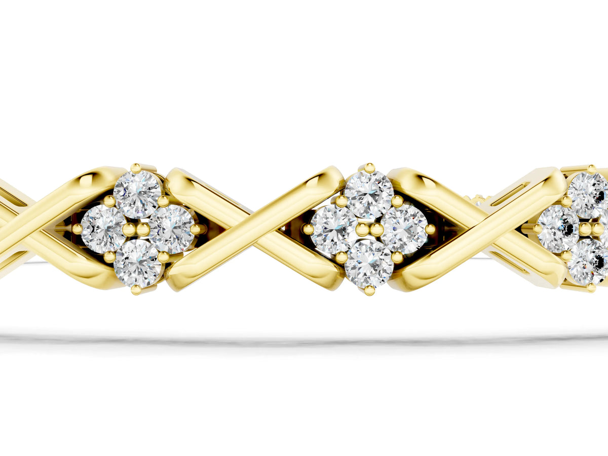 Yellow gold Round Diamond Prong Set Tennis Bracelet with X-Link Band_1