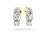 Yellow gold Round Diamond Prong Set Three-Stone White Gold Earrings