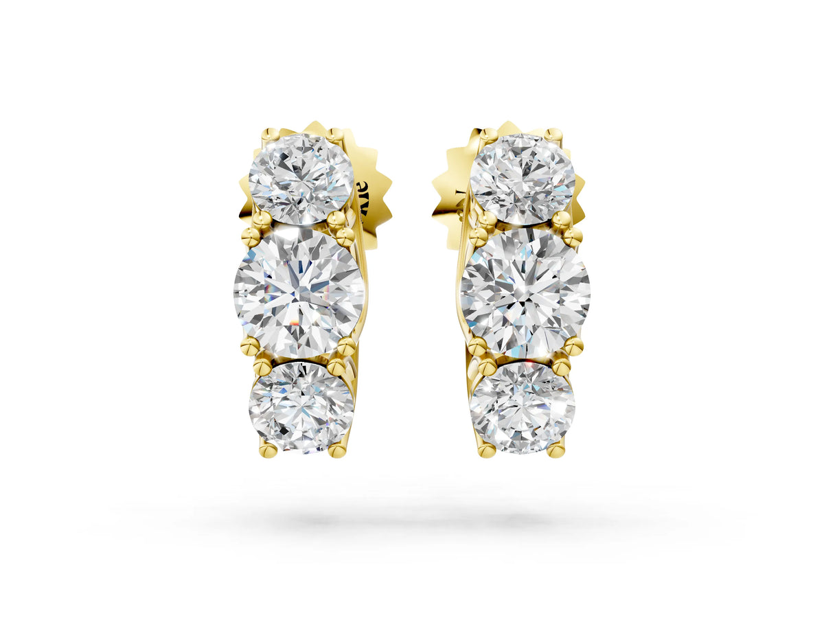 Yellow gold Round Diamond Prong Set Three-Stone White Gold Earrings