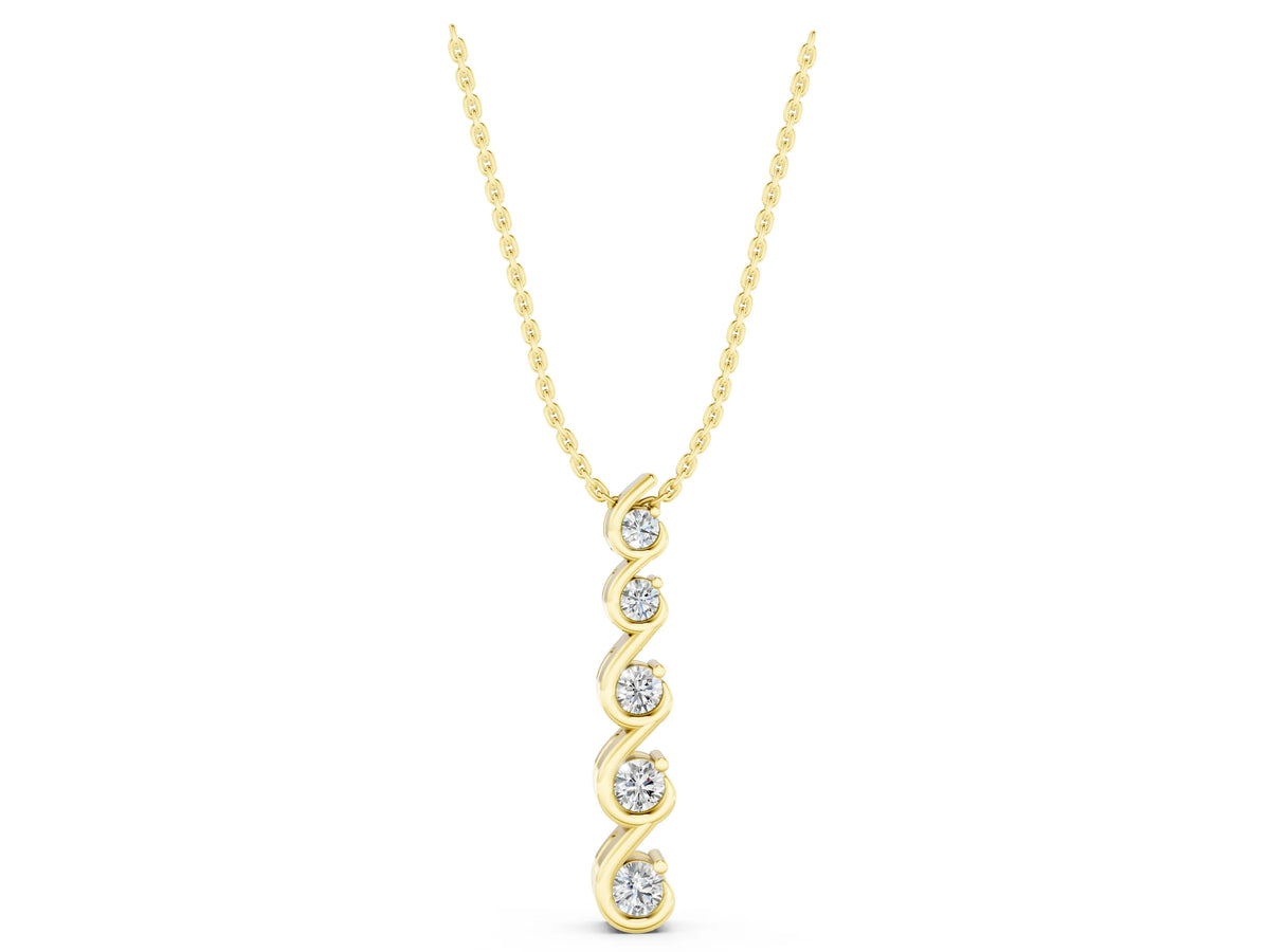 Yellow gold Round Diamond S-Curve Prong Pendant_1