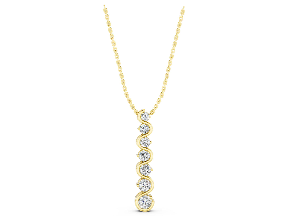 Yellow gold Round Diamond S-Curve Prong Set Pendant_1