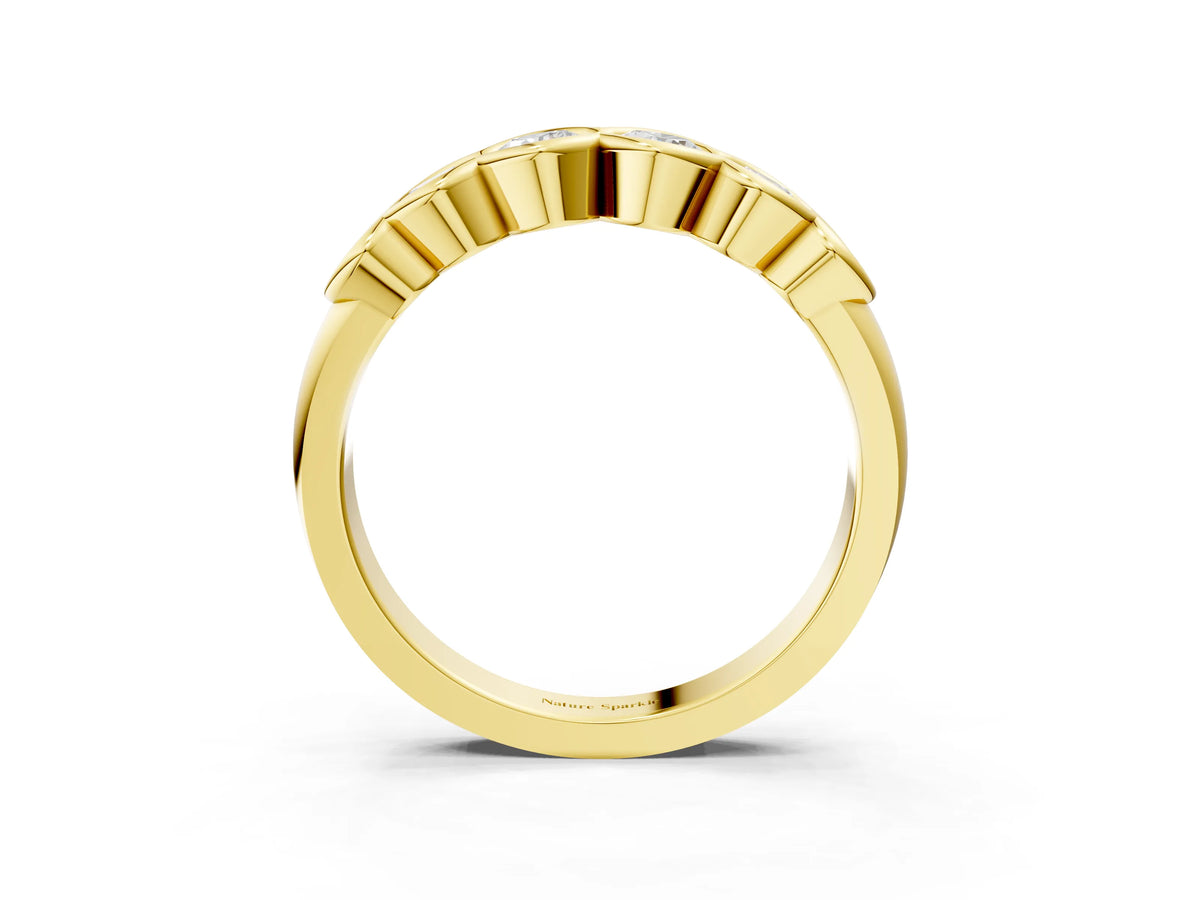 Yellow gold Round Diamond Scalloped Bezel Set Eternity Band_3