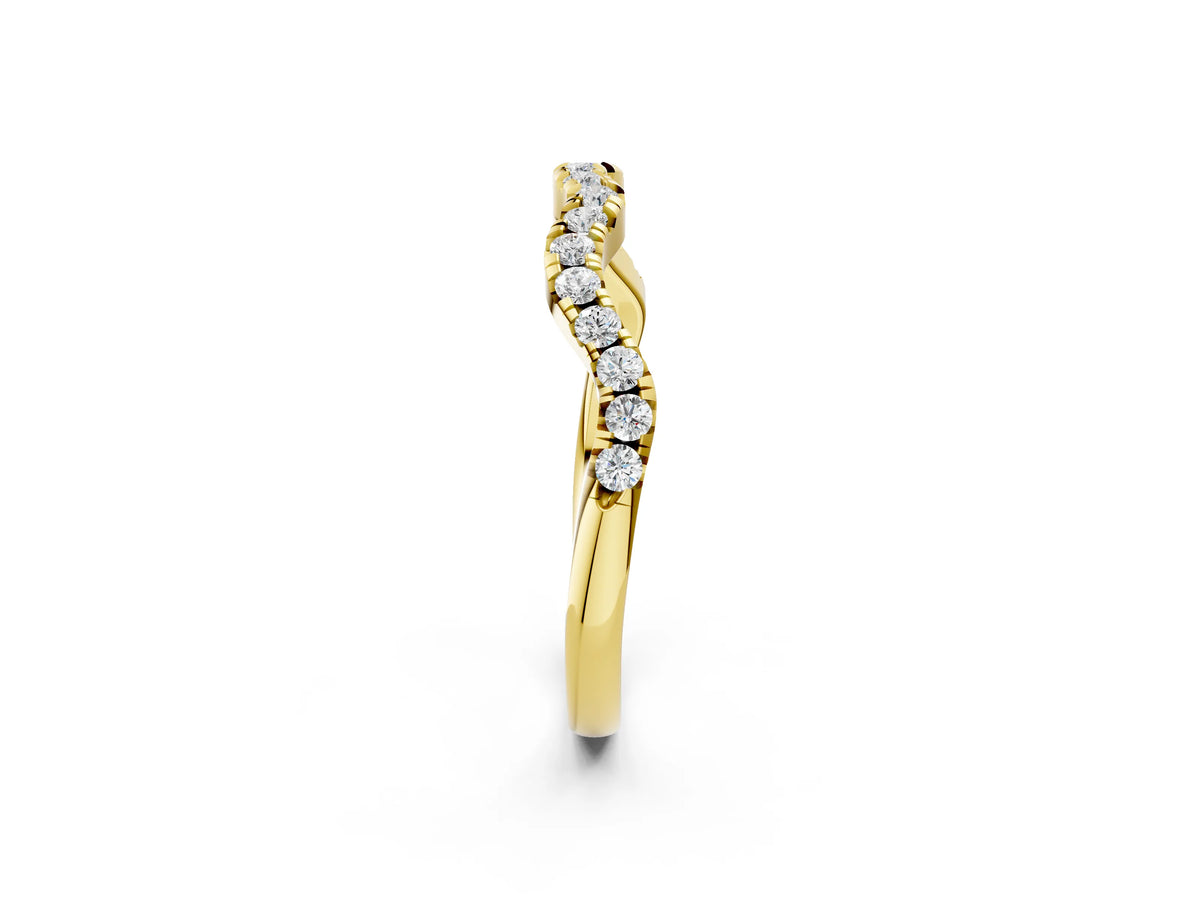 Yellow gold Round Diamond Scalloped Pavé Wedding Band with Shared Prong Setting_2