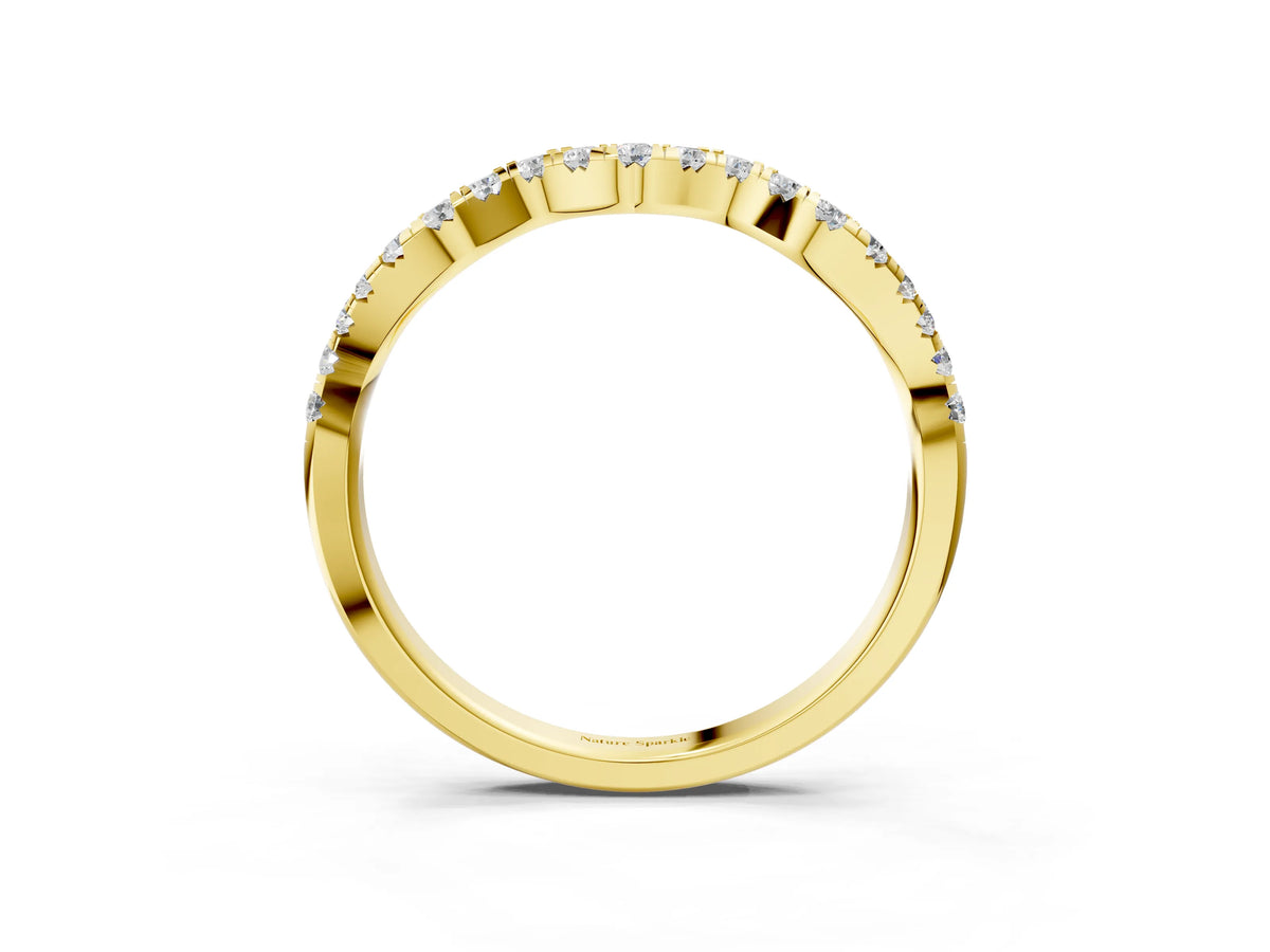 Yellow gold Round Diamond Scalloped Pavé Wedding Band with Shared Prong Setting_3