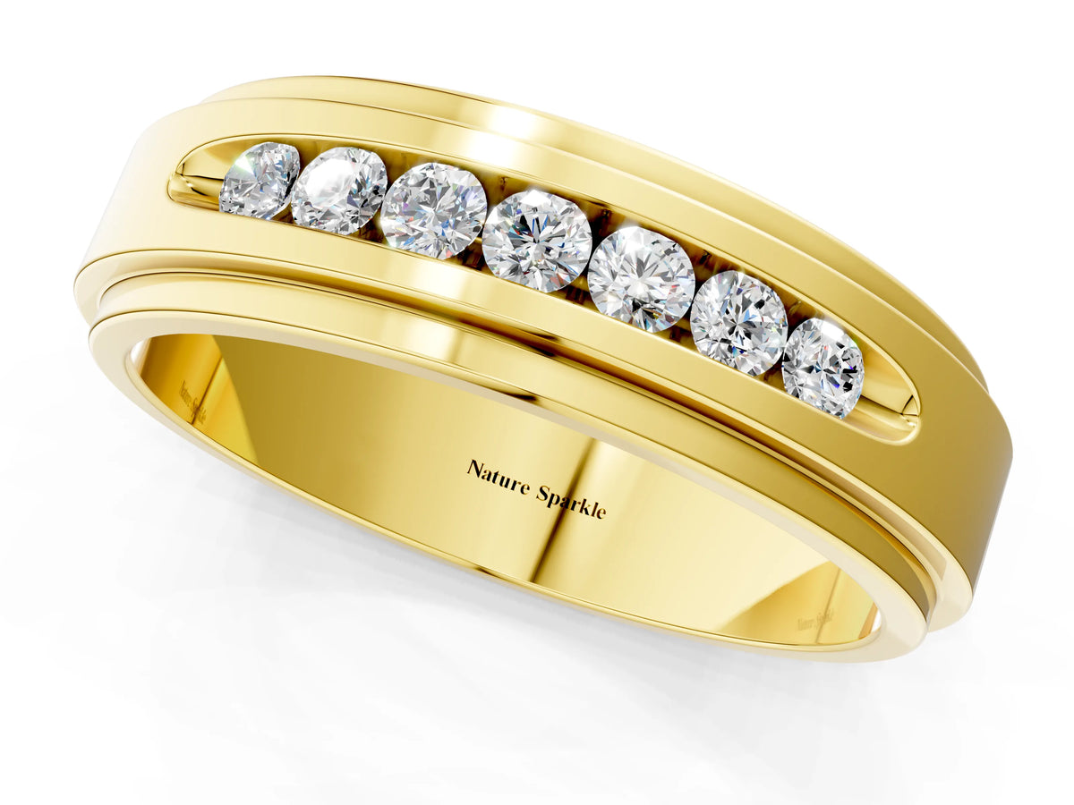 Yellow gold Round Diamond Seven-Stone Channel Set Mens Band_1