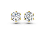 Yellow gold Round Diamond Six Prong Flower Petal Solitaire Stud Earrings