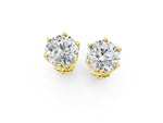 Yellow gold Round Diamond Six Prong Flower Petal Solitaire Stud Earrings_1
